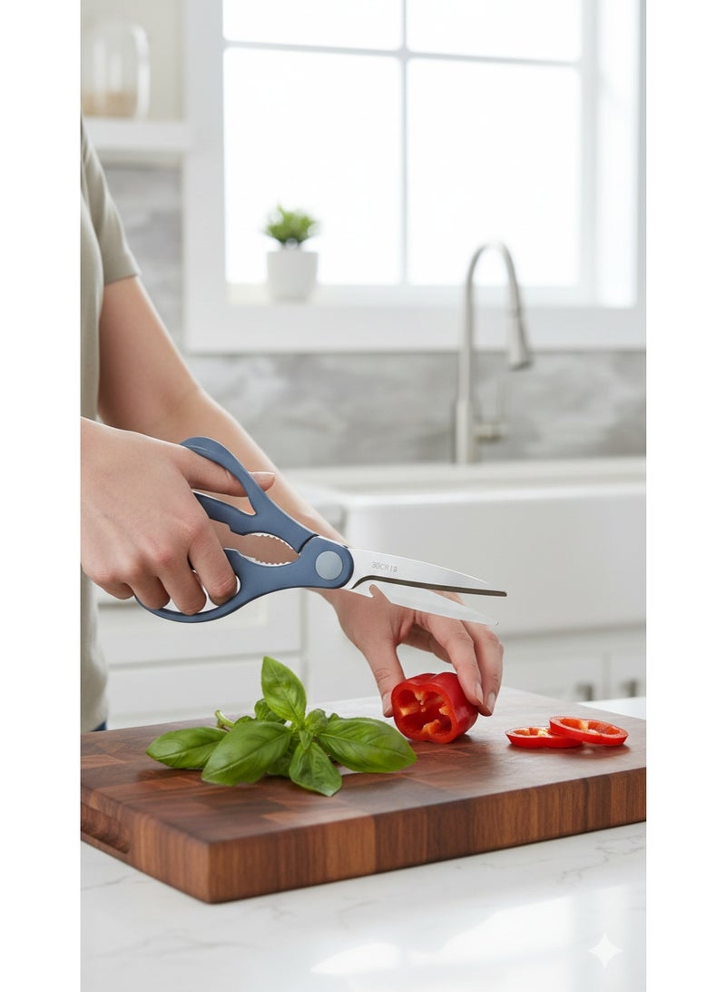 Professional Multi-Purpose Kitchen Scissors 4-in-1 with Magnetic Protective Cover – Ultra Sharp 30CR13 Martensitic Stainless Steel Blades – Built-in Bottle Opener, Nut Cracker & Fish Scaler – Heavy Duty Food Cutting Scissors for Meat, Poultry, Herbs & Vegetables – Ergonomic Lightweight Food-Grade Design for Modern Kitchens - Image 3